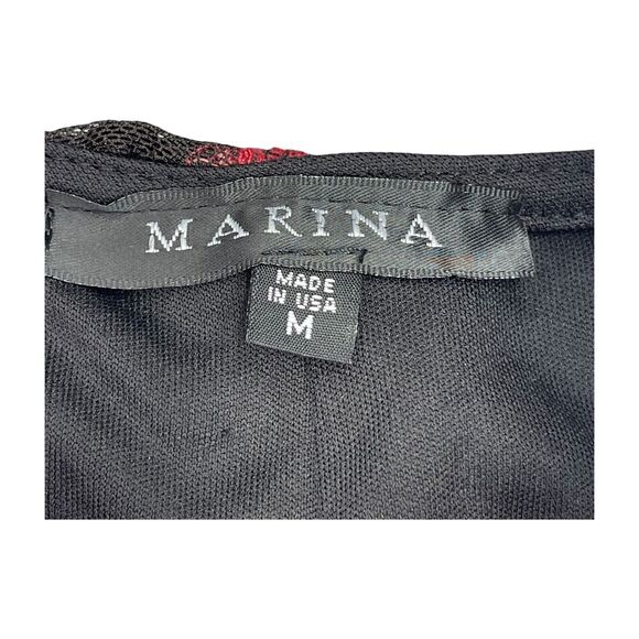 Marina Swirl Mesh Blouse Women's Medium Red Black Sequin Long Sleeve Cropped Top - Picture 3 of 8